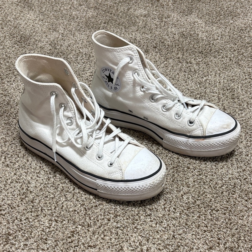 White platform high top converse